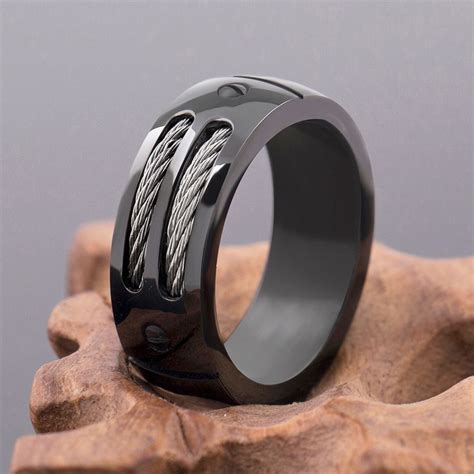2020 2017 New Mens Ring Stainless Steel Punk Rock Ring With Wire Cables