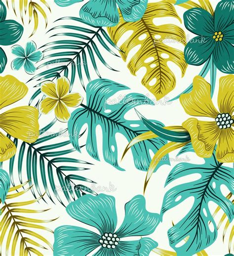 Tropical Flowers And Leaves On A White Background