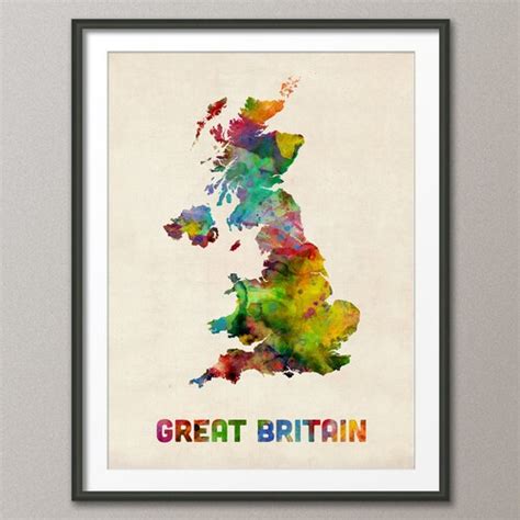 Great Britain Watercolor Map United Kingdom Art Print 522 Etsy