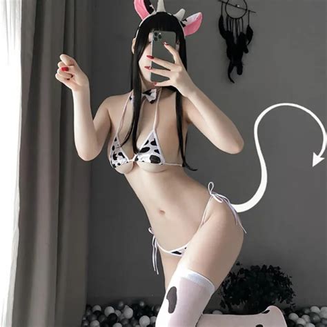 Cow Sexy Cosplay Costume Maid Swimsuit Anime Bikini Set Bra And Panty Stockieo Eur