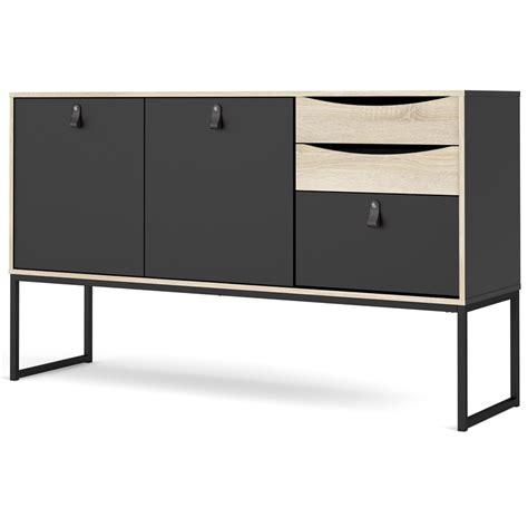 Tvilum Stubbe 2 Door Sideboard With 3 Drawers In Black Matte And Oak Structure Cymax Business