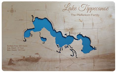 Lake Tippecanoe Indiana Laser Cut Wood Map Personal Handcrafted