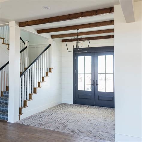 Brick Herringbone Entry Way Foyer Black Double Front Doors Via