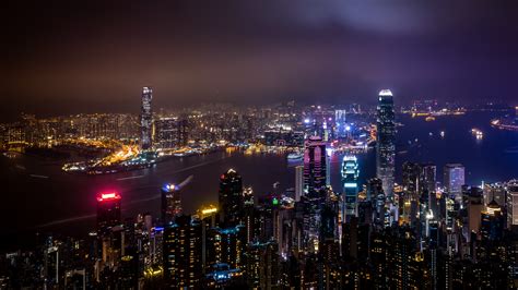 壁纸 香港，城市夜景，摩天大楼，灯光，海 3840x2160 Uhd 4k 高清壁纸 图片 照片