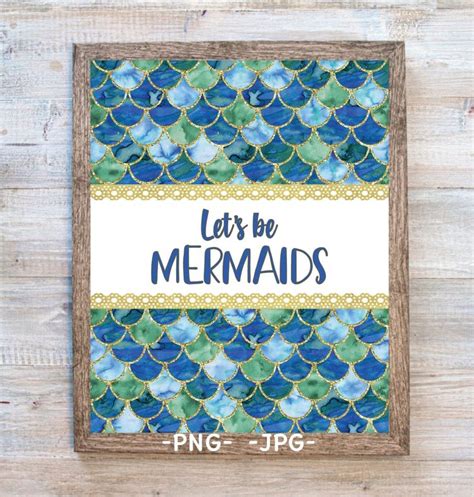 Lets Be Mermaids Print Mermaids Printable Png  Etsy Mermaid