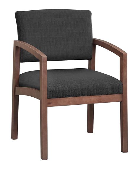 Officesource Dover Designer Office Guest Arm Chair Modern Walnut Finish Black Upholstered