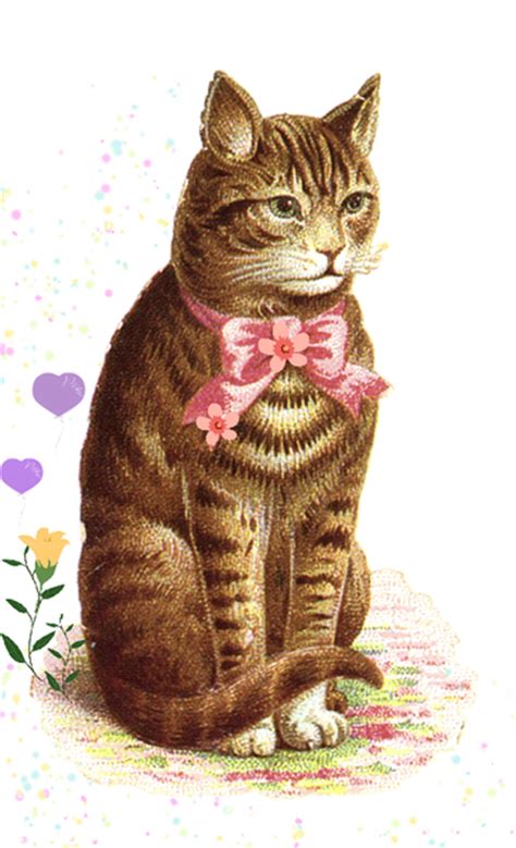 A cute cartoon cat mascot character. Vintage Clipart Classic Tabby Cat With Pink Bow | Free ...