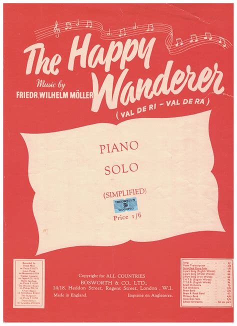 The Happy Wanderer F W Moller Simplified Piano