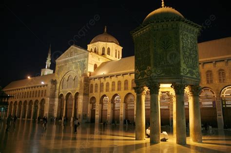 Fundo A Mesquita Omíada Na Cidade De Damasco Na Síria No Oriente Médio