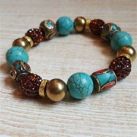 Nepal Bead Bracelet Is Beaded With Mm Turquoise Howlite Beads Mm