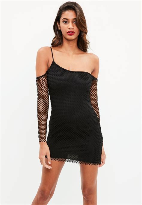 Missguided Black Fishnet Bardot Bodycon Dress Blusas
