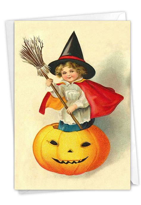 Vintage Pumpkins Witch Beautiful Halloween Greeting Card