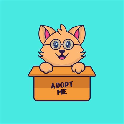 Premium Vector Cute Cat In Box With A Poster Adopt Me Animal Cartoon