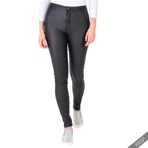 Womens Wet Look Pu Leather Stretch Skinny Sexy Jeans Trousers Pants Jeggings Ebay