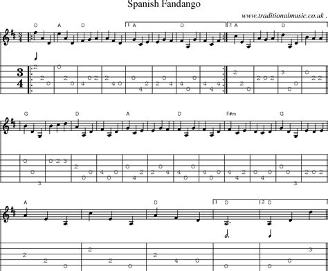 American Old Time Music Scores And Tabs For Guitar Spanish Fandango