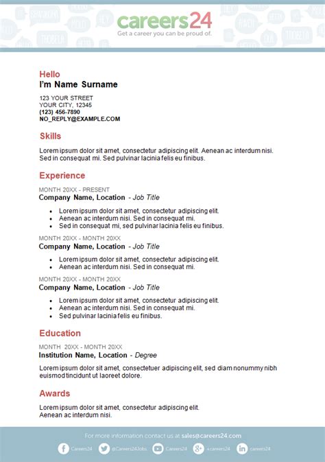 It is possible to write an influential and convincing cv, even though you do not have any work experience including volunteer. 1 Page Cv Template South Africa | Cv template, Simple cv ...
