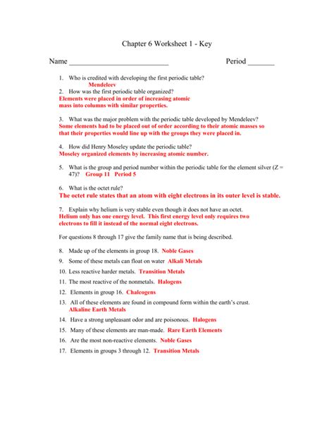 .worksheet periodic table worksheet answer key, isotopes worksheet , periodic table with electron configuration valence electron , periodic table mrborden's , the periodic table in the form first devised by dimitri mendeleev , bond energy worksheet word acrobat electronegativity. The Periodic Table Worksheet Chapter 6 | www ...