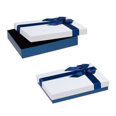Gift Box Cardboard Paper Velveteen Nylon Blue Shimmer White