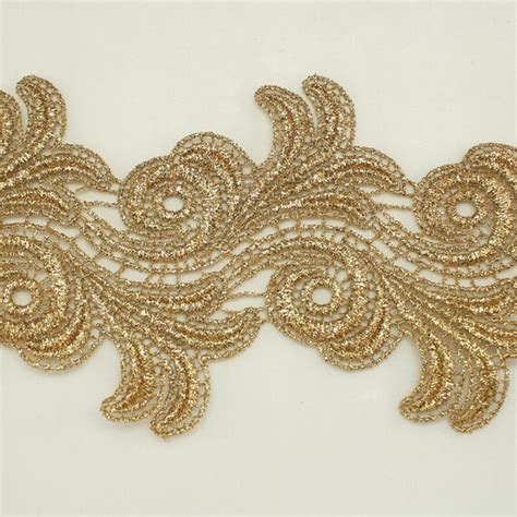 Gold Metallic Rayon Embroidery Lace Trim 38 Wide Etsy