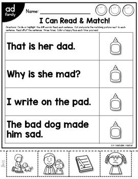 First grade by complete the sentences grade/level: CVC: Read & Match Sentences with CVC Words by A Teachable Teacher