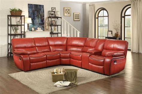 8480red 3pcs Tufted Red Leather Gel Match Reclining Sectional Sofa Set