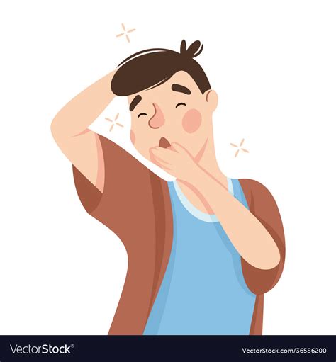 Sleepy Man Yawning Covering His Mouth With His Vector Image
