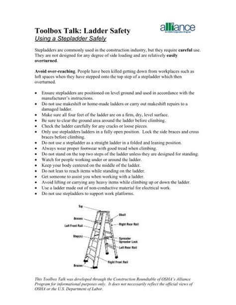 Toolbox Talk Ladder Safety Using A Stepladder Safely