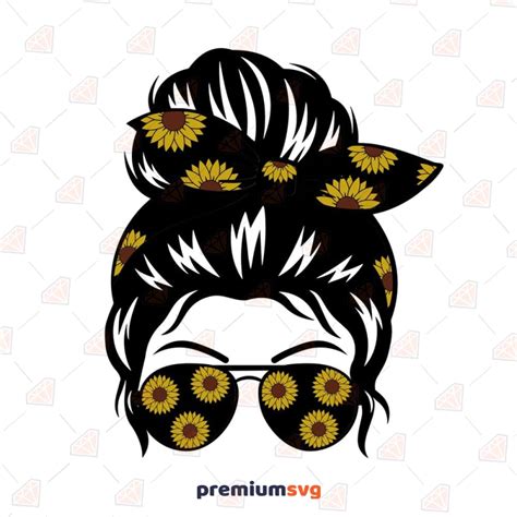 Drawing Illustration Digital Bun Hair Sunglasses Svg Sunflowers