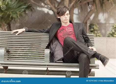 Stylish Man Sitting On A Bench Stock Photo Image Of Modern