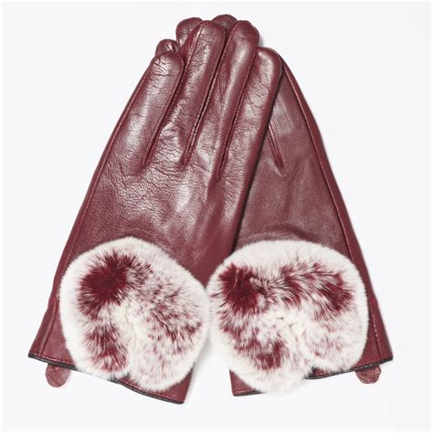 Rabbit Fur Leather Gloves Wine Ladies Gloves Mr And Mrs Stitch