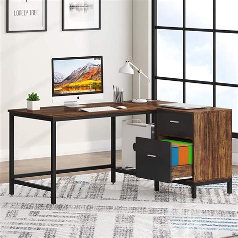 Amazon Com Tribesigns Reversible L Shaped Desk With File Storage