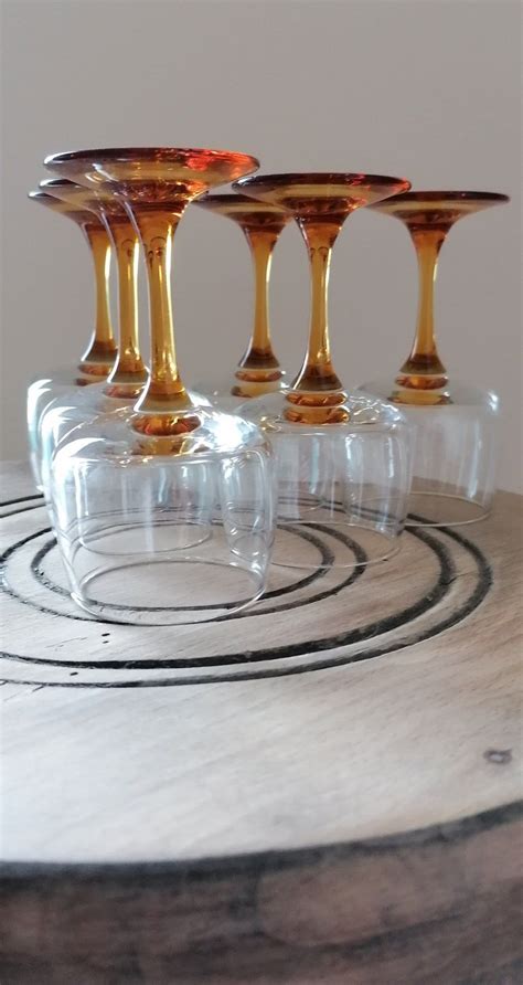 Amber Stem French Vintage Liqueur Port Sherry Glasses Set Etsy In