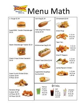 I have these laminated and in an activity box. Sonic Menu Math by Lifeskills Connections With Mrs NG | TpT