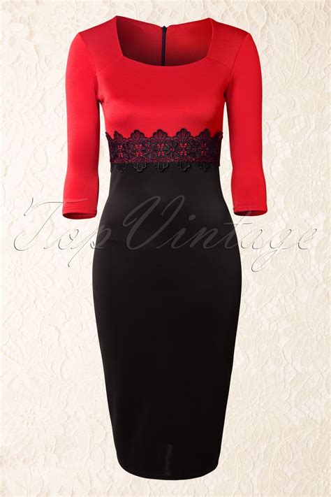 50s Scarlet Lace Dress In Red And Black