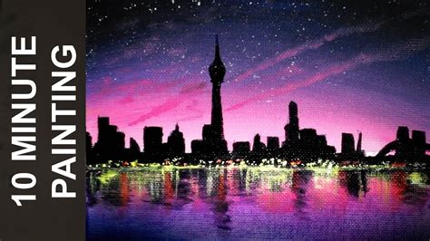 Painting A City At Night With Acrylics In 10 Minutes Youtube