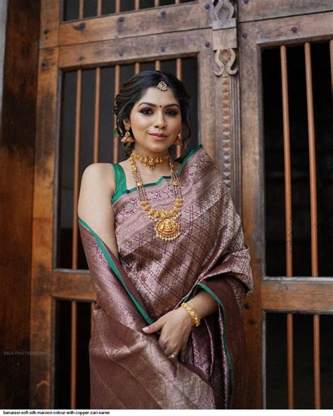 Banarasi Soft Silk Maroon Colour With Copper Zari Saree