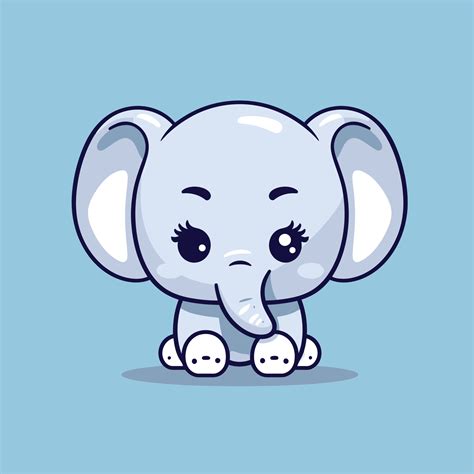 Linda Kawaii Elefante Chibi Mascota Vector Dibujos Animados Estilo