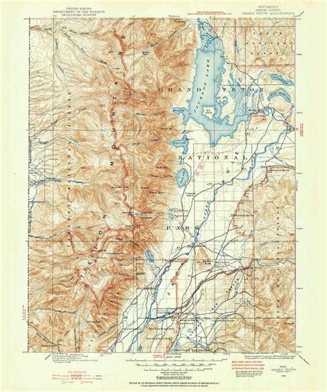 1899 Topo Map Of Grand Teton Wyoming Quadrangle Jackson Lake Etsy