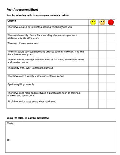 Review Writing Peer Assessment Grid Teaching Resources