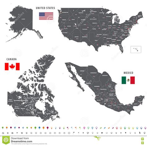 Maps Of Canada United States And Mexico With Flags And Location
