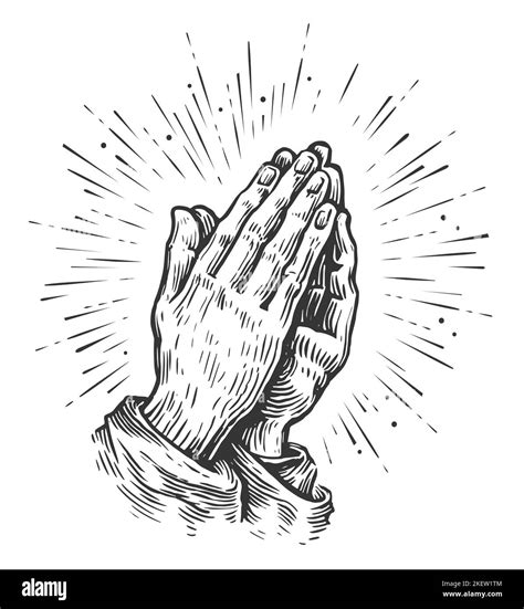 Praying Hands Human Hands Folded In Prayer In Vintage Engraving Style