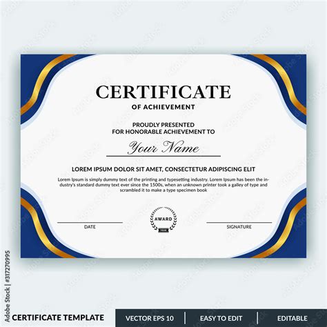Stylish Modern Elegant Certificate Of Achievement Award Template With
