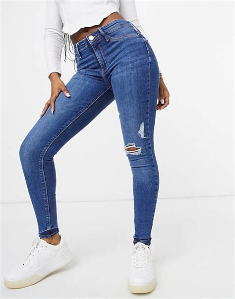 River Island Molly Ripped Skinny Jeans In Mid Authentic Blue Asos