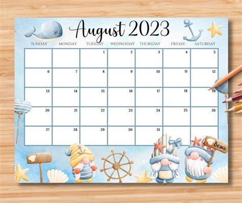 Editable August 2023 Calendar Joyful Summer With Cute Etsy