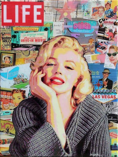 jim hudek “marilyn life magazine” colorful pop art mixed media contemporary collage for sale