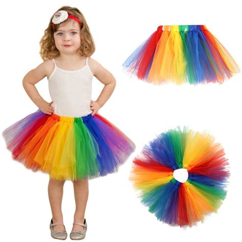 Summer Fluffy 3 Layer Girls Rainbow Tutu Skirts Baby Kids Tulle Tutu