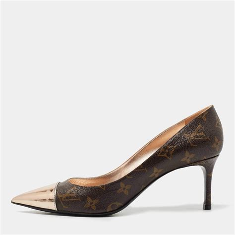 Louis Vuitton Metallic Brown Leather And Monogram Canvas Fetish Pumps Size Louis Vuitton