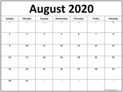 August 2020 Colorful Calendar Template Example Calendar Printable
