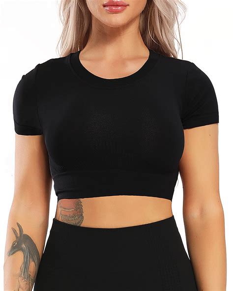 Seasum Womens Short Sleeve Workout Shirts Cool Dry Sports Crop Tops
