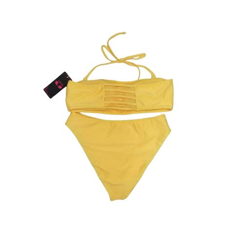 Shekini 2 Piece Bikini Size M Color Yellow Depop